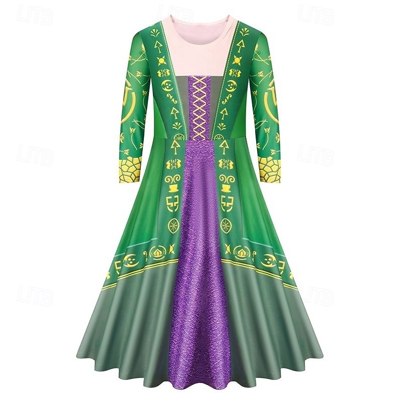 Hocus Pocus Witch Dress Cosplay Costume Cosplay Pattern Dress Movie Cosplay for Girls' Kid's Children's Day Masquerade