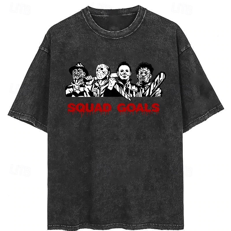 Halloween Ghostface T-shirt Oversized Acid Washed Tee Print Graphic For Men's Women's Boys' Kid's Adults' Halloween Carnival Masquerade Hot Stamping Casual Daily3