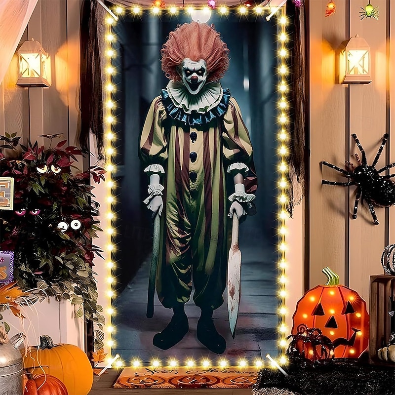 Halloween Tapestry Door Cover Outdoor Banners Clown 3D Dark Punk Gothic Style Party Dorm Teens Room College Dorm Guys Man Cave Frat Bedroom Shooting Backgrounds Home Decor