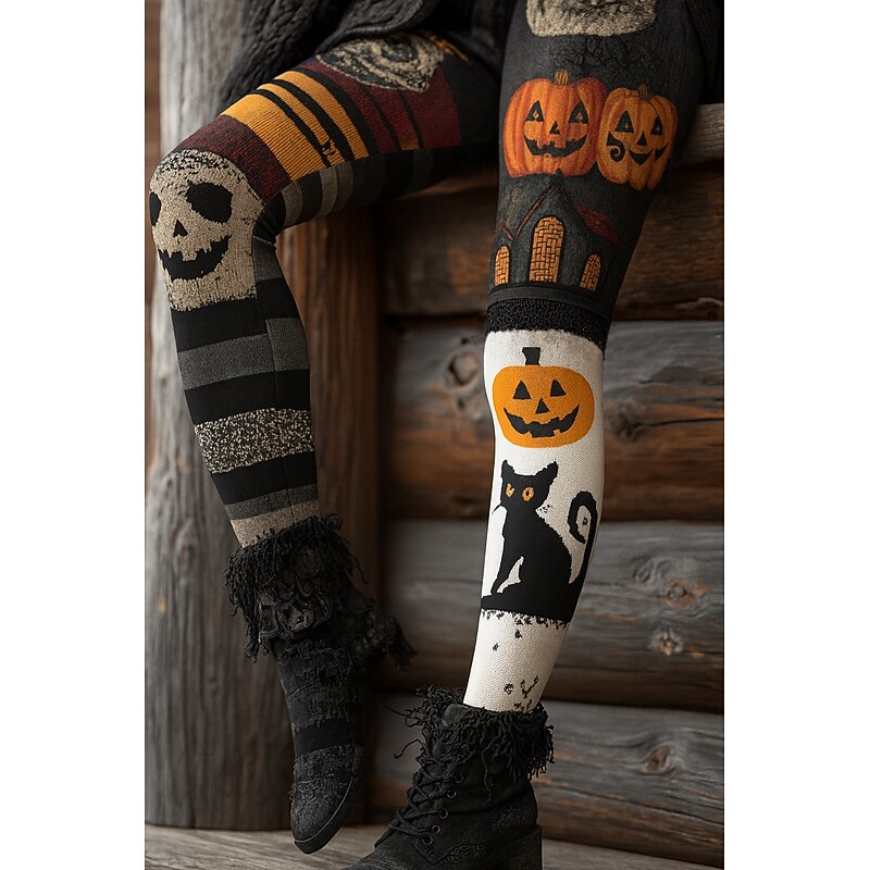 Women's Leggings Vacation Vintage Ethnic Style Ankle-Length High WaistPantsHalloween Graphic Skull Cat 3D Print Quick Dry Breathability Soft Stretchy Outdoor Home Causal Pink Blue Orange Green Fall