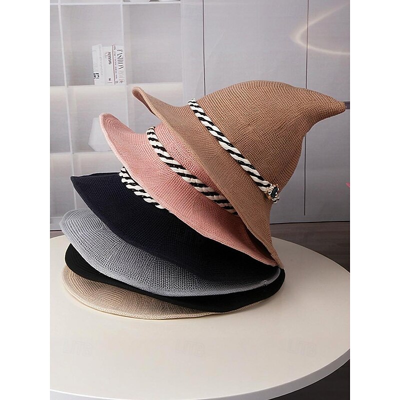 Women's Halloween Witch Hat, Vintage Pointed Wide Brim Hat with Rope Band, Gothic Costume Accessory for Cosplay and Parties3