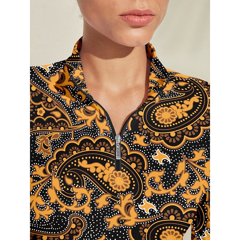 Women's Golf Polo Shirt Golden Long Sleeve Top Ladies Golf Attire Clothes Outfits Wear Apparel3