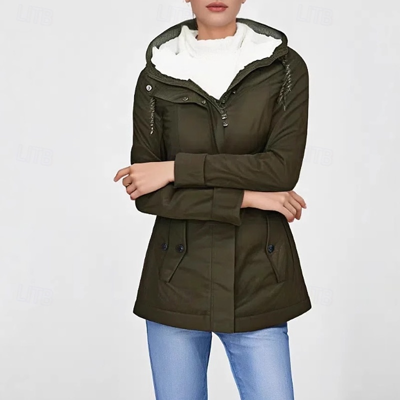 Women's Winter Coat Hoodie Jacket Warm Comfortable Zipper Pocket Casual Plain Outdoor Vacation Daily Wear Weekend Regular Hooded Regular Fit Long Sleeve Outerwear Navy Black Red Fall Winter3