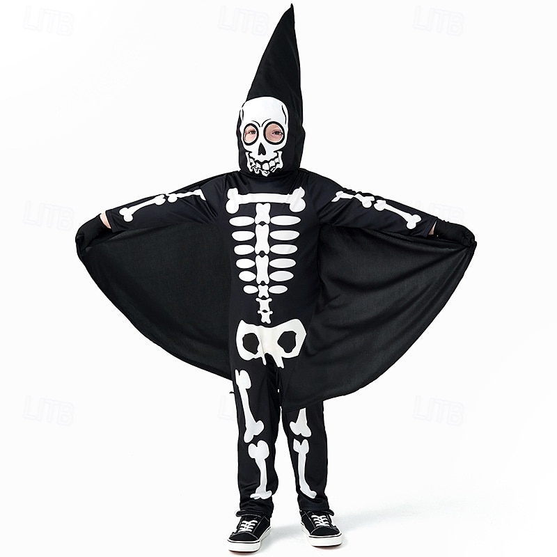 Skeleton Skull Ghost Halloween Fancy Costume Horror Scary Skeleton Kid's Unisex Boys' Girls' Halloween Carnival Performance Party Easy Halloween Costumes Dress Up4