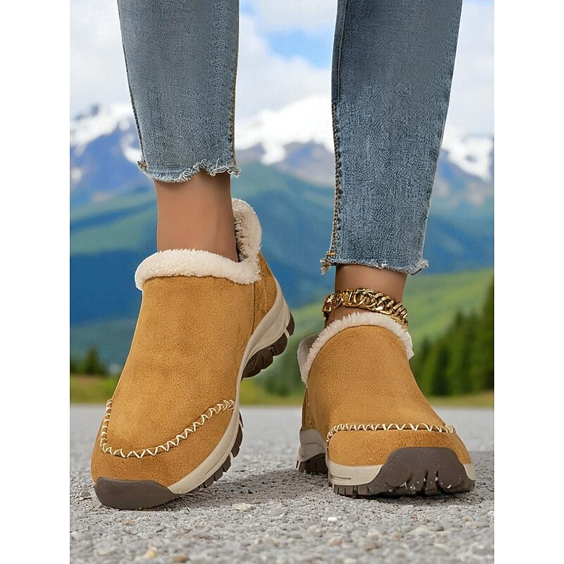 Women's Fur Lined Slip-On Sneakers, Casual Outdoor Anti-Slip Winter Shoes for Snow and Cold Weather4