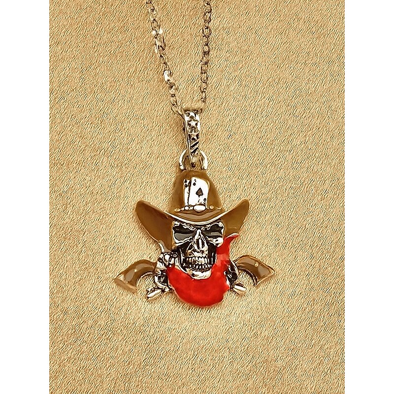 Men's Halloween Alloy Cowboy Skull Pendant Necklace – Gothic Punk Skeleton Jewelry with Hat and Scarf for Party, Cosplay and Nightlife Fashion4