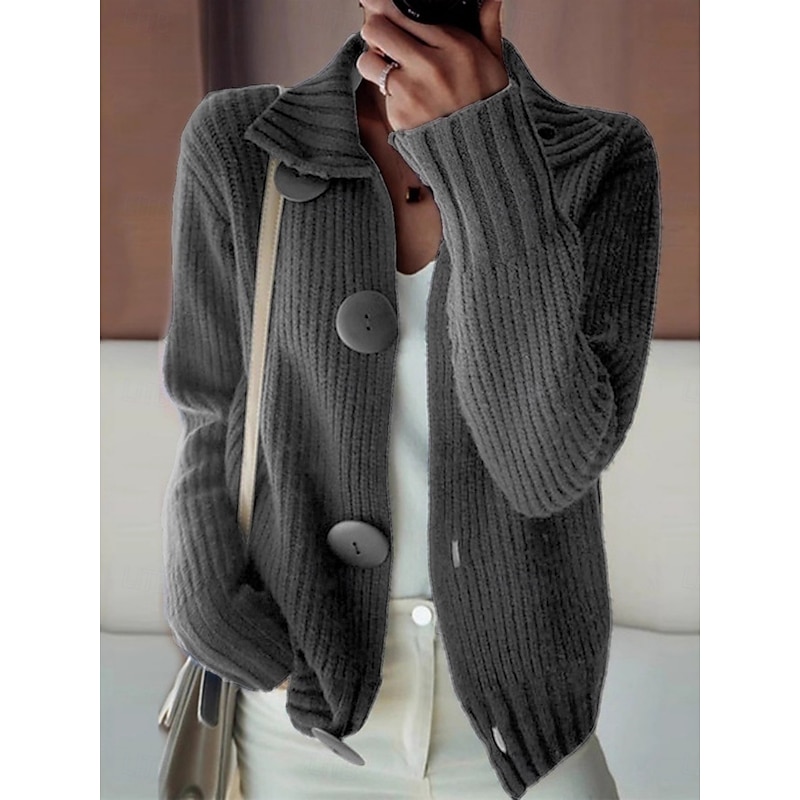 Women's Sweater Cardigan Elegant Fashion Streetwear Pure Color Shirt Collar Pocket Knitted Long Sleeve Regular Tops Knit Outdoor Daily Weekend Wine Red Navy Blue Fall Winter