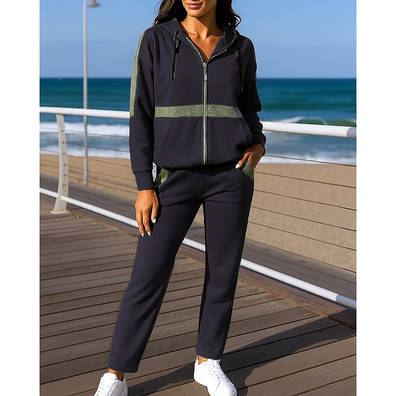 Women's 2 Piece Tracksuit Lounge Hoodie Sweatsuit Sets Pocket Solid Colored Clothing Suit Fall Black Red Outdoor Travel Sports Baggy Long Sleeve Sport Activewear Micro-elastic Regular Fit4