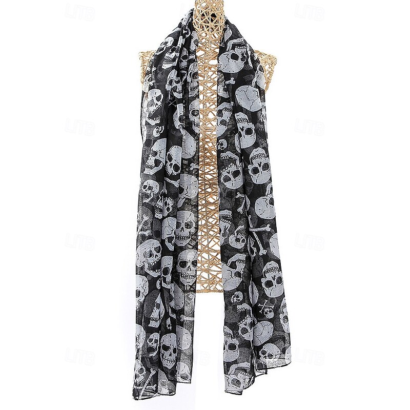 Women's Halloween Skull Print Scarf – Lightweight Gothic Style Shawl Wrap for Costume Party, Cosplay and Autumn Outfits2