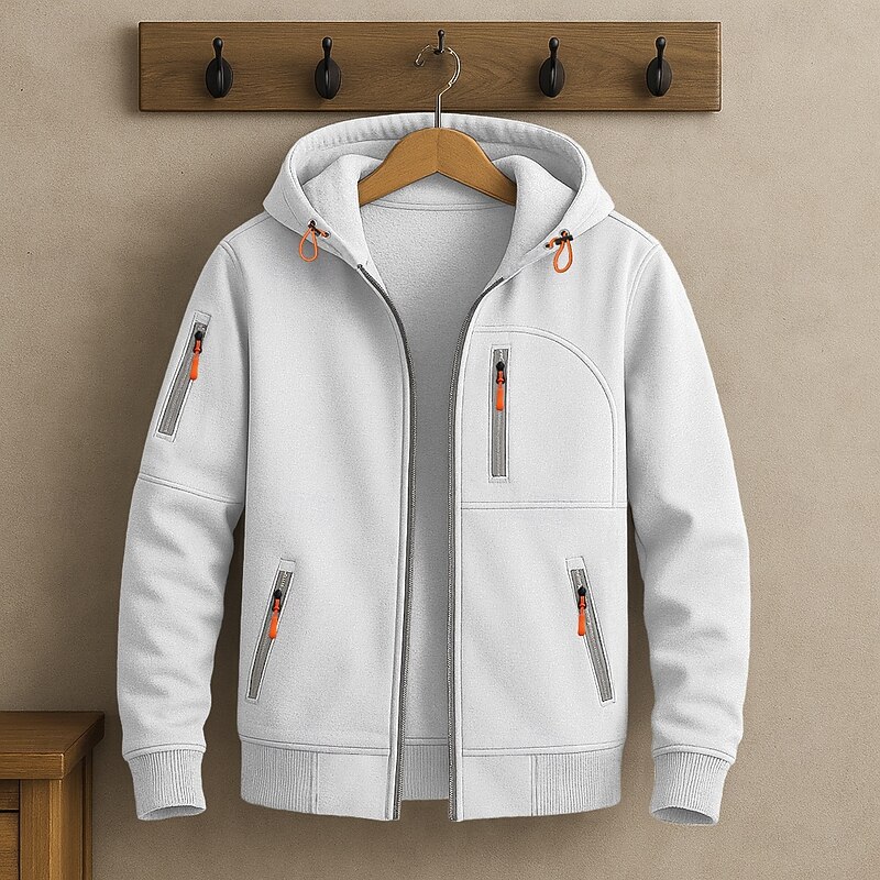 Men's Hoodie Full Zip Hoodie Fleece Hoodie Fleece lined Hoodie Wine Red Black White Navy Blue Royal Blue Hooded Plain Patchwork Sports & Outdoor Casual Daily Streetwear Cool Sportswear Spring &  Fall2