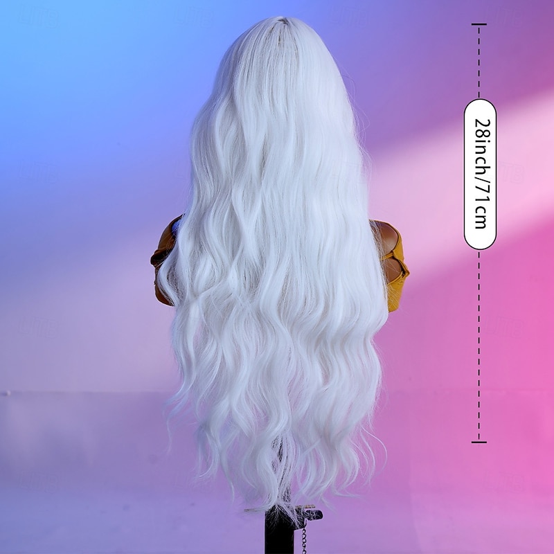 Synthetic Lace Wig Curly Style 28 inch White Middle Part U Part Wig Women's Wig White4