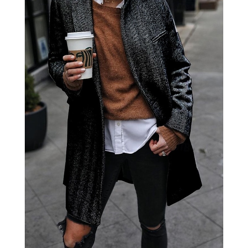 Women's Winter Coat Coat Warm Comfortable Pocket Buttons Casual Plaid Vacation Street Casual Daily Wear Long Turndown Regular Fit Long Sleeve Outerwear Black Apricot Fall Winter4