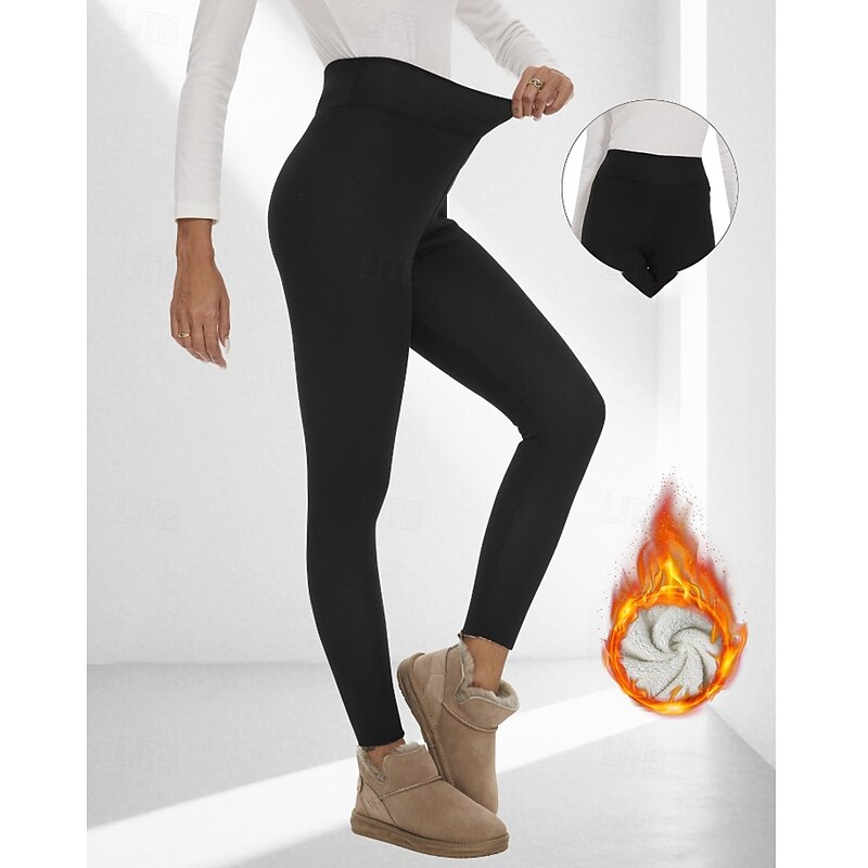 Women's Chinos Leggings Cozy Fleece Lined Casual Full Length Medium Waist Plain Elastic Waist Warm Comfortable Stretchy Outdoor Vacation Going out claret Light Gray Black Dark Navy Fall Winter3