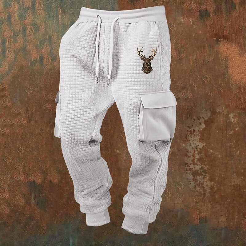 Men's Sweatpants Joggers Trousers Waffle Pants Drawstring Pocket Elastic Waist Deer Comfort Sports Outdoor Daily Fashion Casual Black White Micro-elastic2