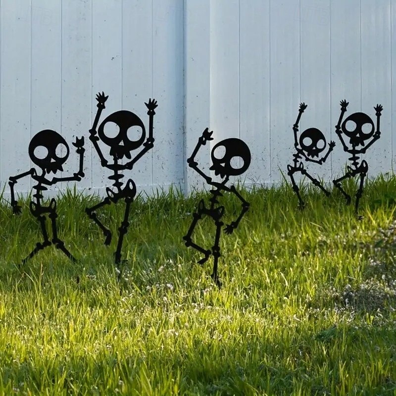 Spooky Dancing Skeleton Garden Stakes - 4pcs Weatherproof Metal Yard Art for Halloween Decor Easy Install Outdoor Lawn Ornaments2