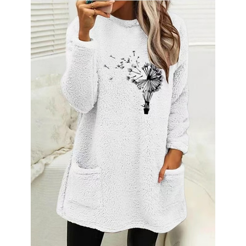 Women's Pullover Sweatshirt Floral Casual Long Sleeve Round Neck Long Tops Street Dailywear Casual Pocket White Pink Blue Gray Fall Winter