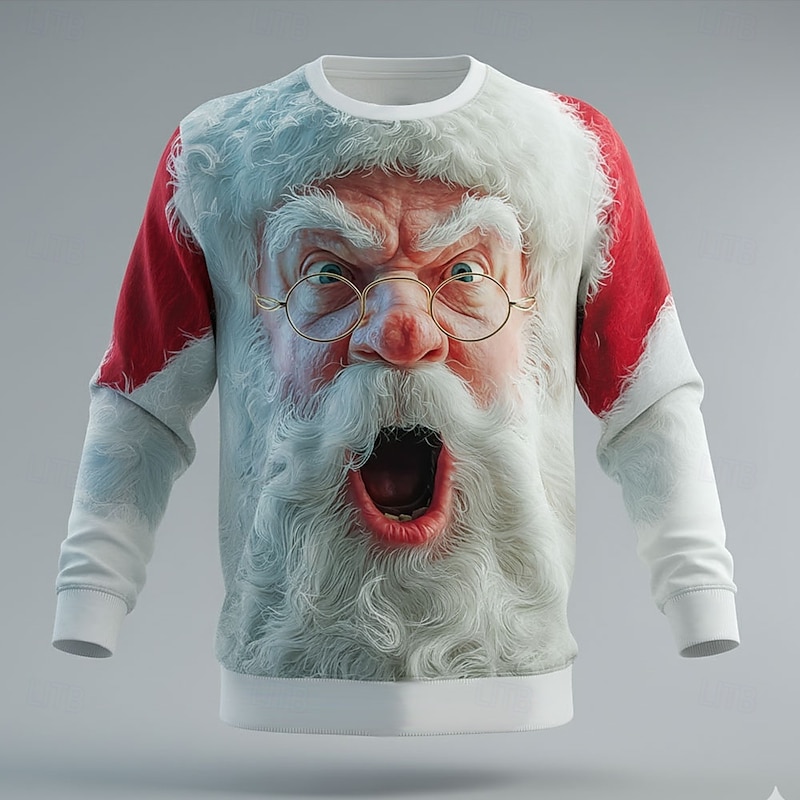 Christmas Men's Santa Claus 3D Sweatshirt Cool Party Crew Neck Vacation Party Gift Red 4 Red 3 Crewneck 3D All Seasons Designer4