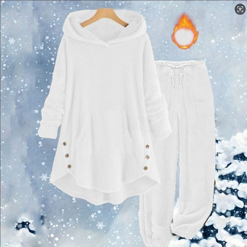 Women's Fashion Streetwear Pants Sets Bolero Top Long Sleeve Hooded Solid Color Outdoor Work Casual White Pink Red Fall Loose Fit2