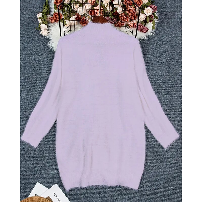 Women's Sweater Cardigan Elegant Fashion Streetwear Solid Color V Neck Pocket Knitted Long Sleeve Regular Tops Knit Outdoor Daily Weekend Purple Fall Winter2
