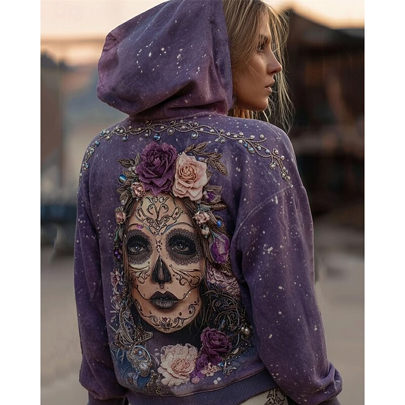 Women's Pullover Hoodies Floral Fashion Streetwear Casual Long Sleeve Hooded Regular Tops Dailywear Casual Sports Drawstring Pocket Print Purple Spring Fall