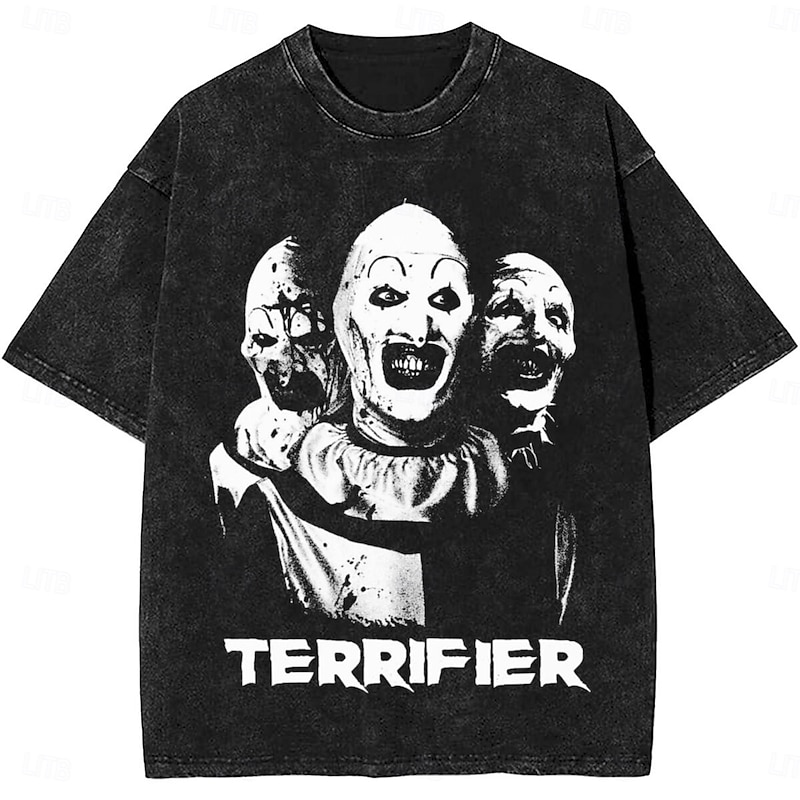 Halloween Terrifier Art the Clown T-shirt Oversized Acid Washed Tee Print Graphic For Men's Women's Boys' Kid's Adults' Halloween Carnival Masquerade Hot Stamping Casual Daily2