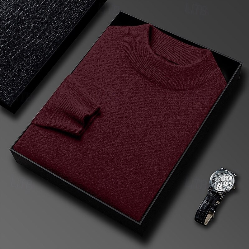 Men's Sweater Pullover Sweater Jumper Ribbed Knit Regular Tops Knitted Slim Fit Plain Crew Neck Knitwear Contemporary Casual Daily Wear Clothing Apparel Fall Camel Wine M L XL2