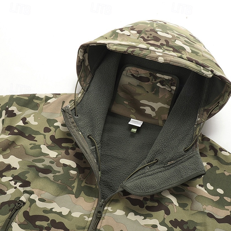 Men's Outdoor Jacket Softshell Jacket Hiking Jacket Vacation Daily Windproof Waterproof Pocket Fall Winter Camouflage Fashion Classic Hooded Regular Dark Gray Black Light Green Blue Dark Green Jacket4