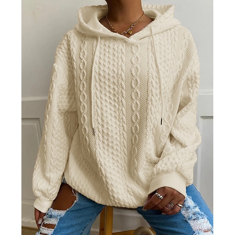 Women's Pullover Hoodie Sweatshirt Plain Sports Fashion Casual Long Sleeve Hooded Regular Tops Street Dailywear Khaki Fall Winter