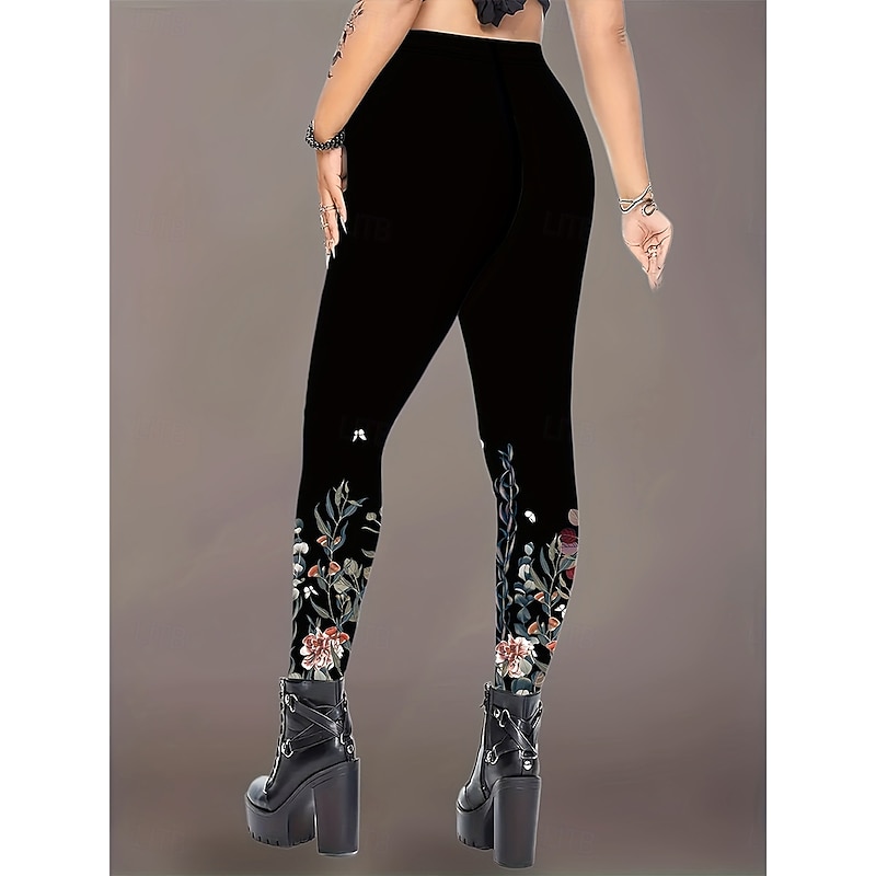 Women's Slacks Leggings Cozy Leggings Vacation Vintage Streetwear Full Length Natural Floral Graphic Flower Elastic Waist Print Comfy Outdoor Comfortable High Elasticity Outdoor Vacation Streetwear3