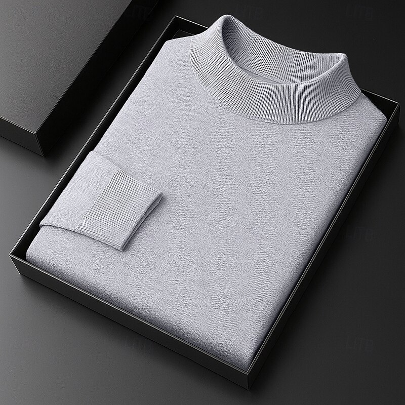 Men's Sweater Pullover Sweater Jumper Ribbed Knit Regular Tops Knitted Slim Fit Plain High Neck Knitwear Contemporary Casual Daily Wear Clothing Apparel Spring Fall Black White M L XL