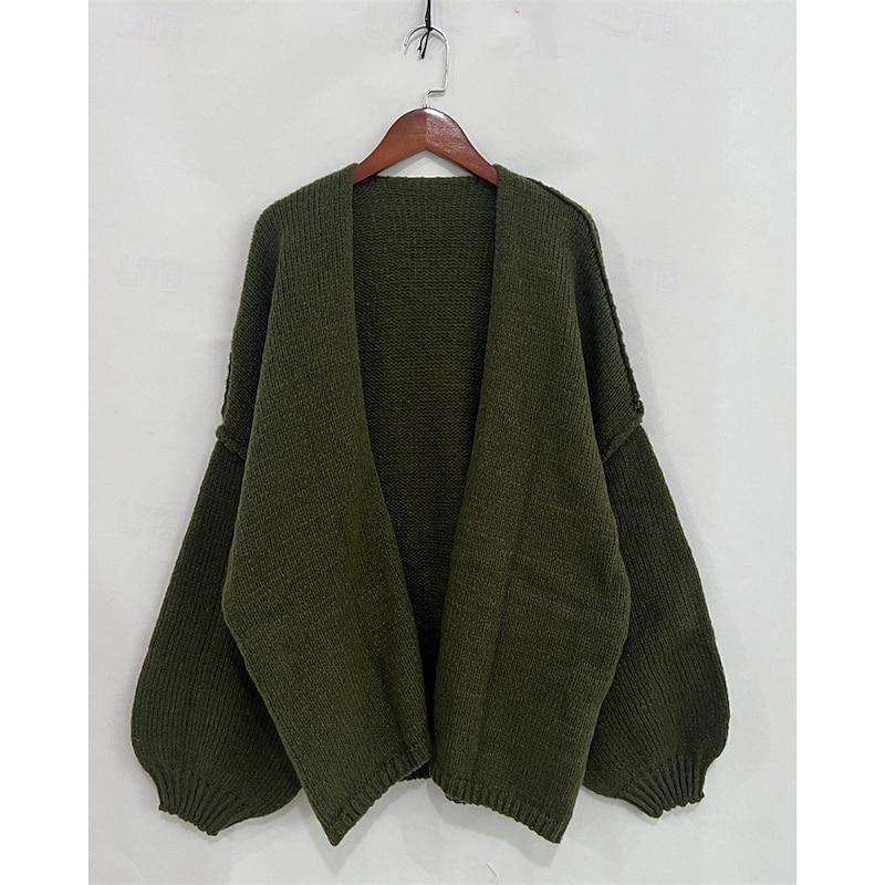 Women's Sweater Cardigan Fashion Streetwear Solid Color V Neck Knitted Long Sleeve Regular Tops Knit Daily Going out Weekend Black Green Fall Winter2