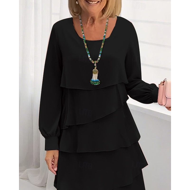 Women's Mini Dress Black Dress Tiered Dress Fashion Modern Outdoor Tea Party Going out Regular Fit Plain 3/4 Length Sleeve Crew Neck Black Spring Fall2