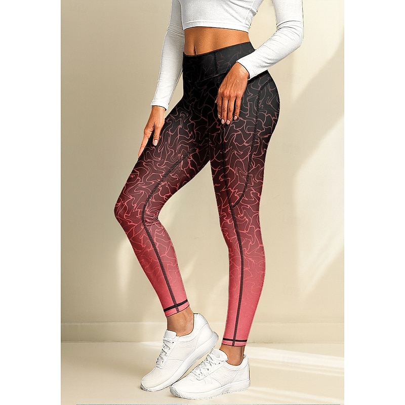Women's pilates leggings fitness pants Gym Leggings Pockets Stamp Duty Side Pockets Pilates Gym Gym Workout Pants Tights Leggings Color Gradient Pink Sports Activewear Stretchy Slim2