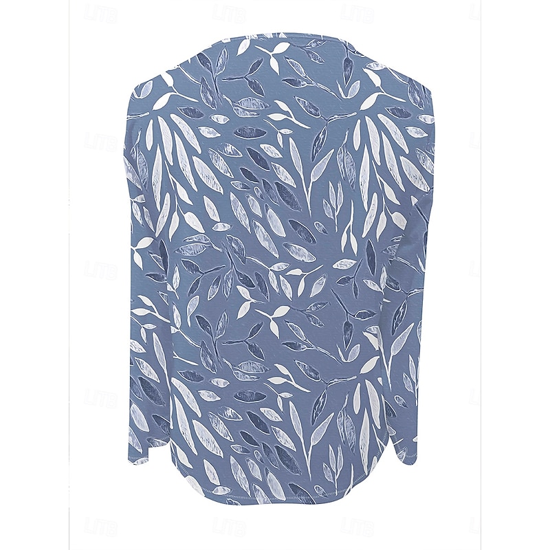 Women's T Shirt Floral Graphic Plants Vintage Stylish Classic Long Sleeve V Neck Notched Neck Regular Tops Daily Weekend Print Dusty Blue Spring Fall Winter2