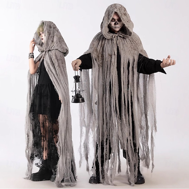 Ghost Grim Reaper Halloween Cape Cloak Horror Scary Costume Adults' Unisex Halloween Carnival Performance Party Easy Halloween Costumes Dress Up