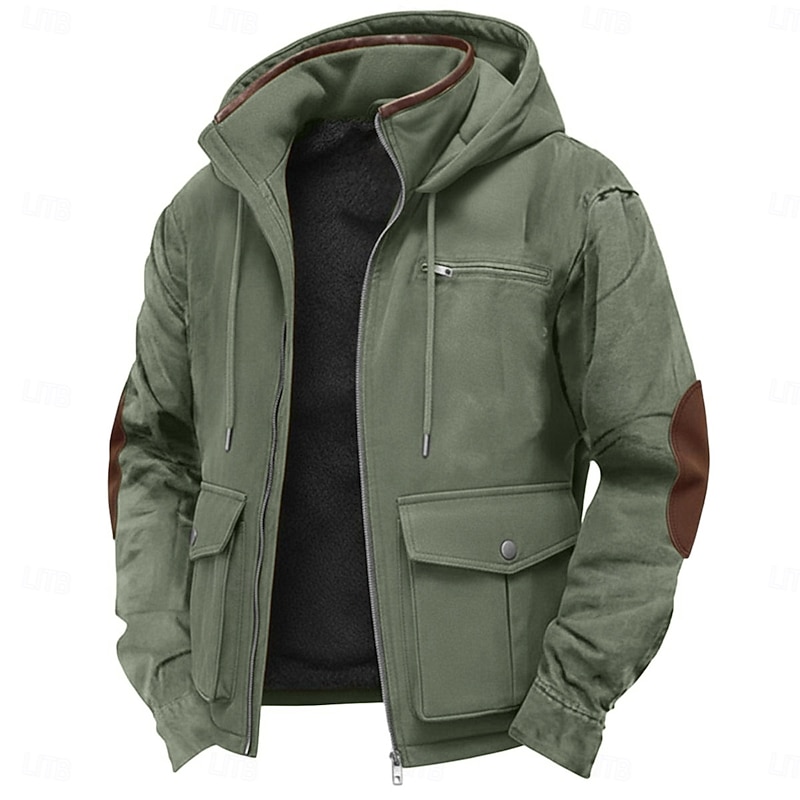 Men's Hoodie Full Zip Hoodie Fleece Hoodie Fleece lined Hoodie Navy Blue Brown Green Dark Gray Hooded Plain Patchwork Zipper Color Block Sports & Outdoor Casual Daily Streetwear Cool Sportswear Winter4