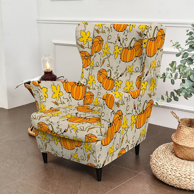 Wingback Chair Cover, Floral, Striped, or Geometric Printed Polyester Slipcover, Durable Non-Slip Chair Protector for Living Room3