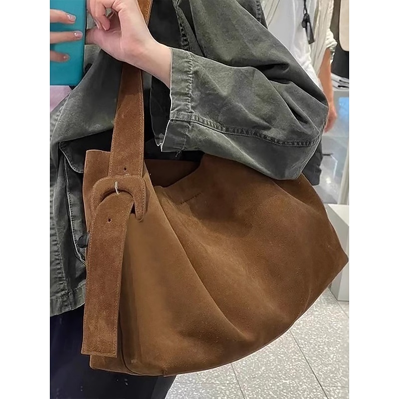 Women's Suede Shoulder Tote Bag - Bohemian Style Large Capacity Casual Vintage Hobo Handbag Suitable for Daily Work, Travel and Shopping3