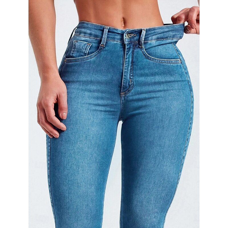 Women's Jeans Shapewear Vacation Vintage Casual Full Length High Waist Plain Elastic Waistband Soft Comfortable Stretchy Outdoor Sports & Outdoor Dark Blue Light Blue Summer Spring Skinny4