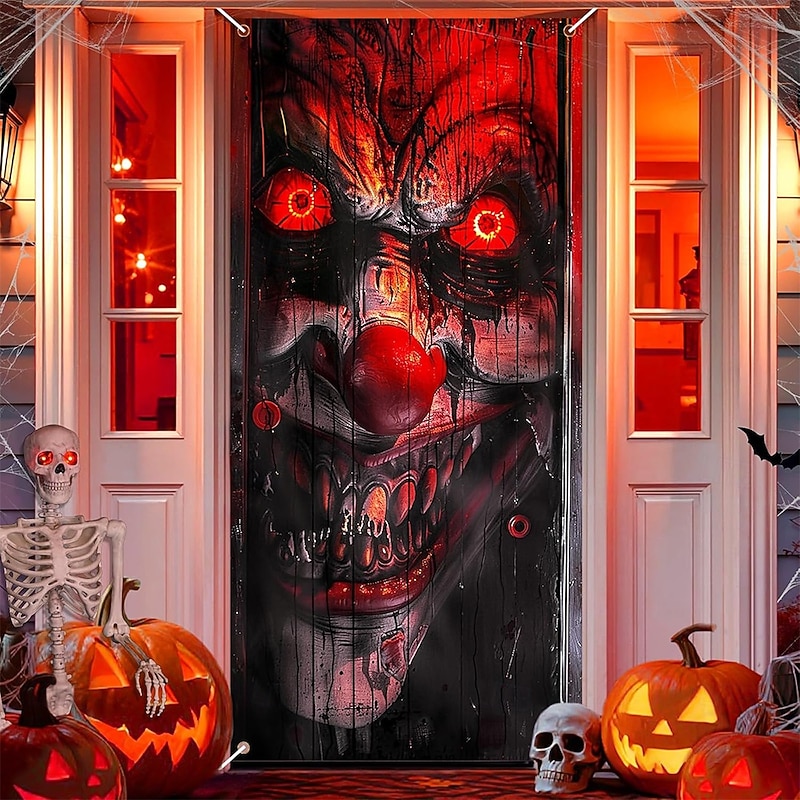 Halloween Door Cover Outdoor Banners Skeleton Grim Reaper 3D Dark Punk Gothic Style Party Outdoor Shooting Backgrounds Front Door Wall Porch Home Decor4