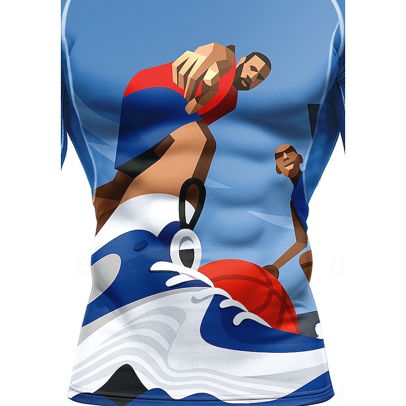 Men's Compression Shirt Running Shirt 3D Print Long Sleeve Base Layer Geometry Quick Dry Compression Power Flex Moisture Wicking Gym Workout Active Training Exercise Sportswear Activewear Blue3