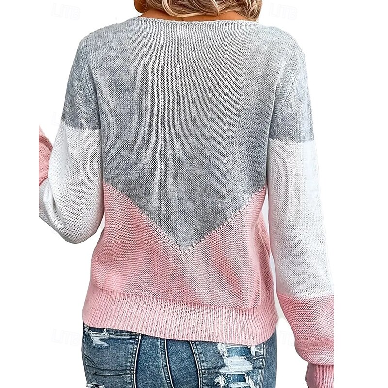 Women's Sweater Pullover Streetwear Casual Color Block Crew Neck Patchwork Knitted Long Sleeve Regular Tops Knit Daily Holiday Going out Black Yellow Fall Winter3