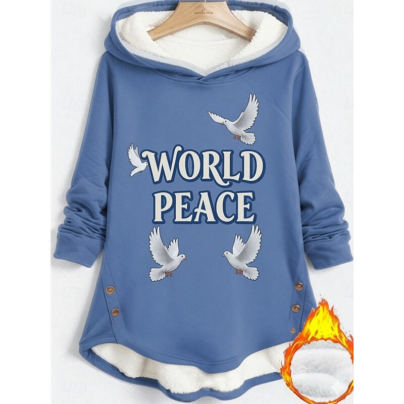 Women's Pullover Hoodie Sweatshirt Graphic Letter Warm Casual Long Sleeve Hooded Regular Tops Street Dailywear Holiday Buttons Print Black Dark Pink Blue Gray Fall Winter2