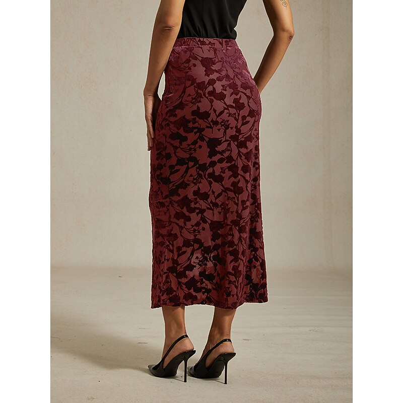 Women's Skirt Trumpet / Mermaid Elegant Vintage Maxi High Waist Skirts Stretchy Wine Spring Velvet2