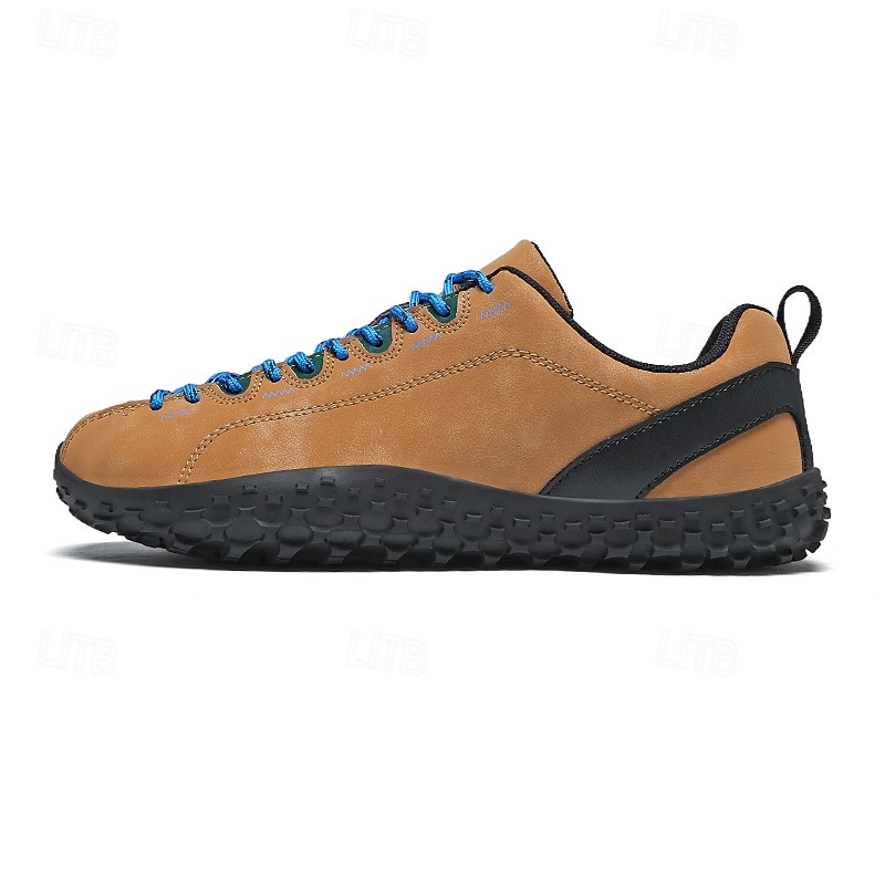 Men's Brown Casual Hiking Shoes – Comfortable Low Top Outdoor Sneakers with Blue Lace Design for Walking, Travel and Daily Activities3