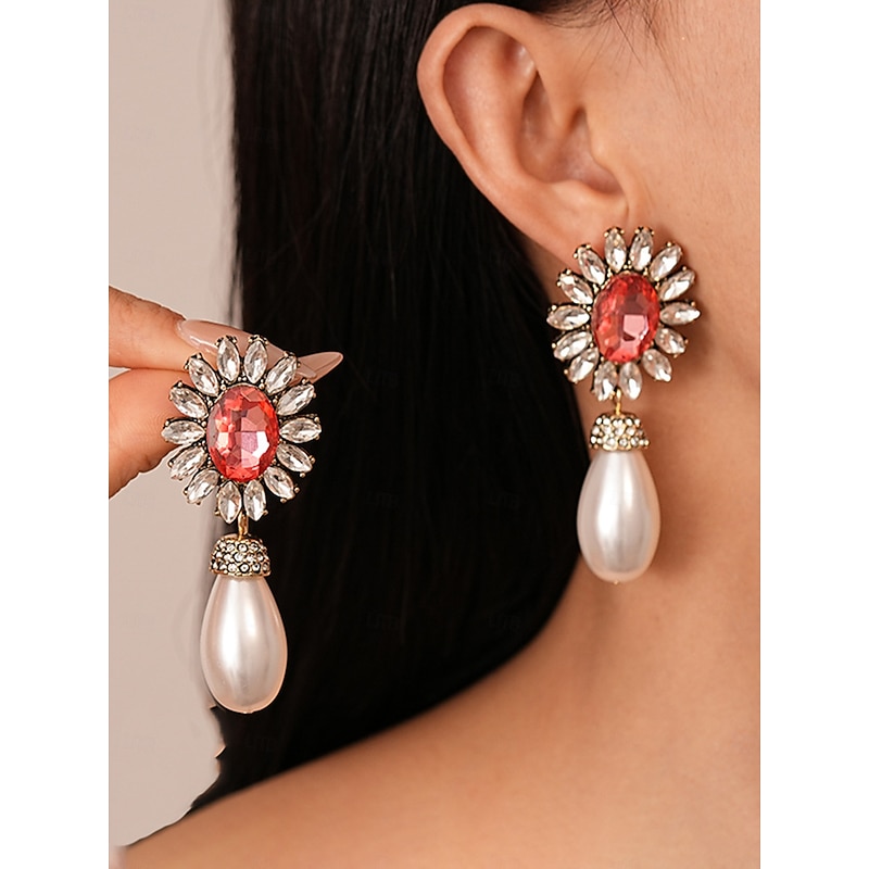 Women's Pearl Jewelry Set with Earrings, Necklace and Bracelet - Elegant Vintage Style Accessories with Crystal Accents for Ballroom Party, Wedding and Formal Events4