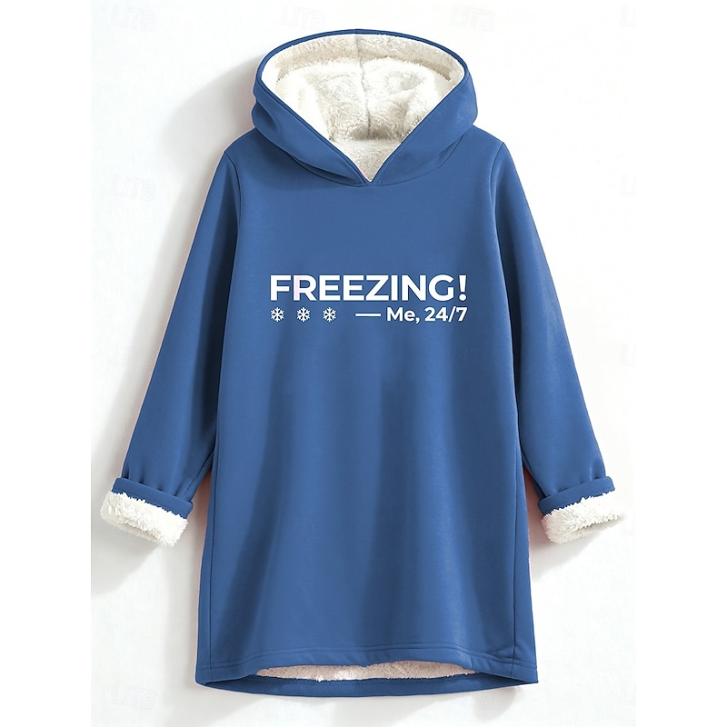 Women's Pullover Hoodie Sweatshirt Letter Warm Casual Sherpa Fleece Long Sleeve Hooded Long Tops Street Dailywear Casual Print Dark Pink Blue Gray Fall Winter