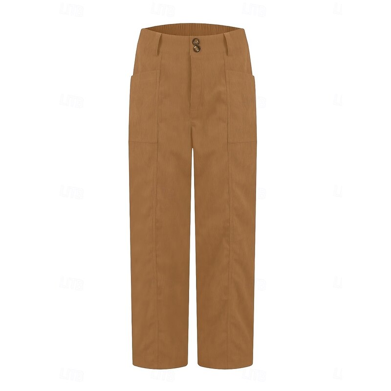 Women's Chinos Straight Fashion Streetwear Casual Full Length High Waist Plain Elastic Waistband Comfy Soft Comfortable Inelastic Outdoor Street Dark Grey Black Brown Spring Fall Loose Fit2