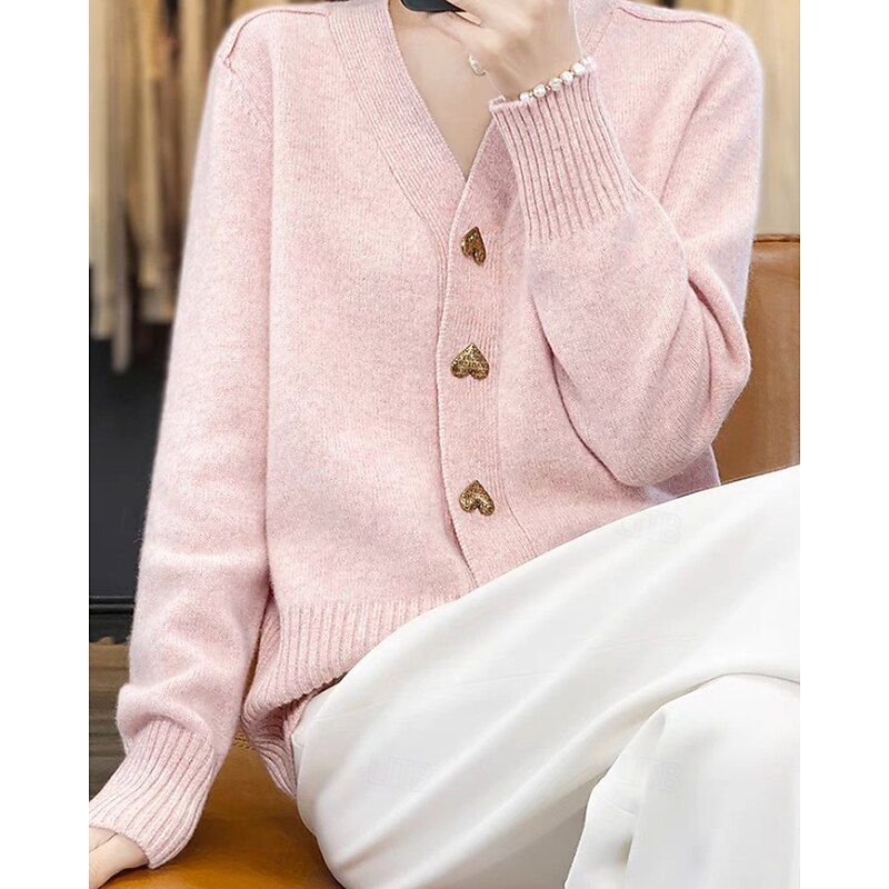 Women's Sweater Cardigan Streetwear Casual Solid Color V Neck Buttons Knitted Long Sleeve Regular Tops Knit Daily Holiday Going out Black White Fall Winter2