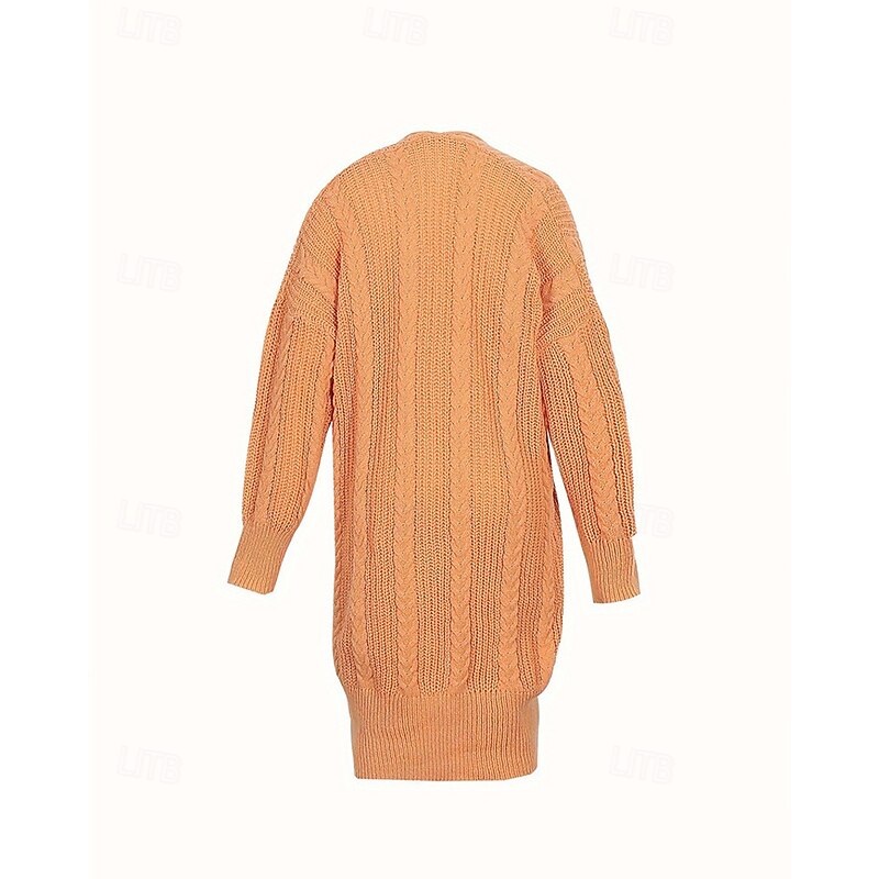 Women's Sweater Cardigan Fashion Streetwear Daily Solid Color Ribbed Open Front Knitted Long Sleeve Long Tops Knit Holiday Going out Weekend Orange Fall Winter3